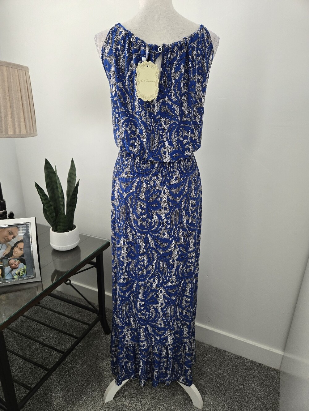 Ace Fashion royal blue and white paisley-print maxi dress. Size 1X. New - Picture 5 of 9